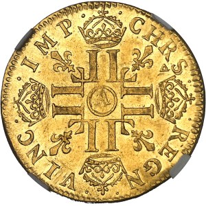 Louis XIV (1643-1715). Louis d’or à la mèche longue 1649, A, Paris.