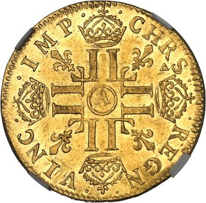 Louis XIV (1643-1715). Louis d’or à la mèche longue 1649, A, Paris.