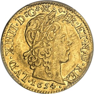 Louis XIV (1643-1715). Louis d’or à la mèche longue 1654, D, Lyon.