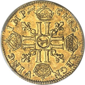 Louis XIV (1643-1715). Louis d’or de Béarn au buste juvénile lauré et drapé 1678, Pau.