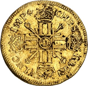 Louis XIV (1643-1715). Louis with eight Ls and insignia, reformation 1702, D, Lyon.