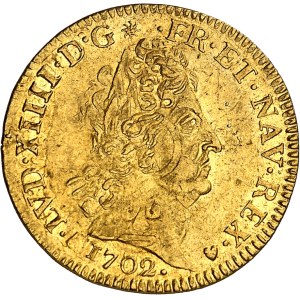 Louis XIV (1643-1715). Louis aux huit L et aux insignes, réformation 1702, E, Tours.
