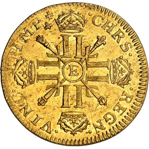 Louis XIV (1643-1715). Louis aux huit L et aux insignes, réformation 1702, E, Tours.