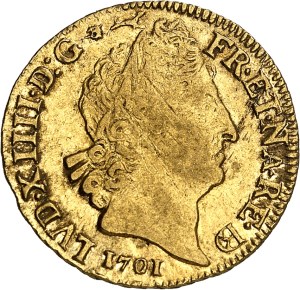 Louis XIV (1643-1715). Louis d'or de Béarn aux huit L et aux insignes, flan neuf 1701, cow, Pau.