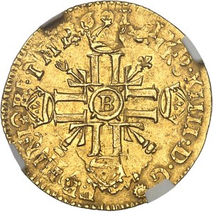 Louis XIV (1643-1715). Demi-louis aux huit L et aux insignes, réformation 1702, B, Rouen.
