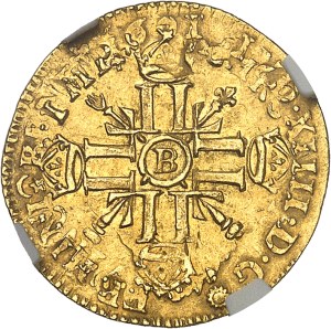 Louis XIV (1643-1715). Half-louis with eight Ls and insignia, reformation 1702, B, Rouen.