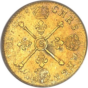 Louis XIV (1643-1715). Demi-louis d’or aux insignes, réformation 1705, S, Reims.