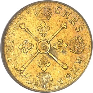 Louis XIV (1643-1715). Gold half-louis with insignia, 1705 reformation, S, Reims.