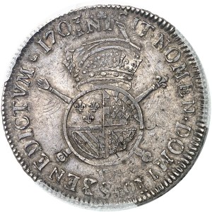Louis XIV (1643-1715). Écu de Flandre aux insignes, 1er type 1703, W, Lille.