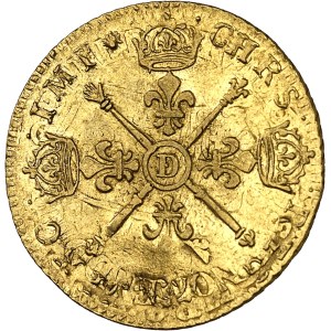 Louis XIV (1643-1715). Louis d’or aux insignes, réformation 1705, D, Lyon.