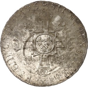 Louis XIV (1643-1715). Écu aux huit L, 2e type réformé (dans l’axe) sur un écu aux palmes [1704-1705] sur 1695, T, Nantes [sur X, Amiens].