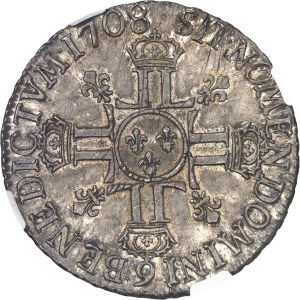 Louis XIV (1643-1715). Ecu aux huit L, 2nd type, flan neuf 1708, 9, Rennes.