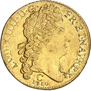 Louis XIV (1643-1715). Double louis d’or au soleil 1710, C, Caen.