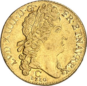 Louis XIV (1643-1715). Double louis d'or au soleil 1710, C, Caen.