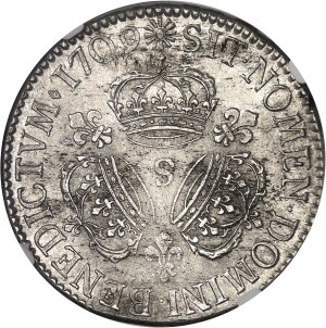 Louis XIV (1643-1715). Three-crown shield 1709, S, Reims.