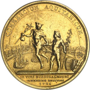 Louis XIV (1643-1715). Gold medal, foundation of the Bordeaux Chamber of Commerce, after Mauger 1706, Paris.