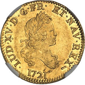 Louis XV (1715-1774). Louis d’or aux 2 L, flan neuf 1721, W, Lille.