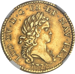 Louis XV (1715-1774). Louis d'or aux 2 L, flan neuf 1722, S, Reims.
