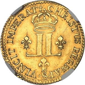 Louis XV (1715-1774). Louis d'or aux 2 L, flan neuf 1722, S, Reims.