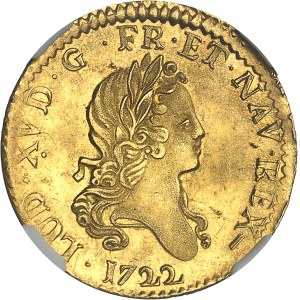 Louis XV (1715-1774). Louis d’or aux 2 L, flan neuf 1722, W, Lille.