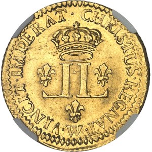 Louis XV (1715-1774). Louis d’or aux 2 L, flan neuf 1722, W, Lille.