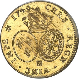 Louis XV (1715-1774). Double louis d’or au bandeau 1749, BB, Strasbourg.