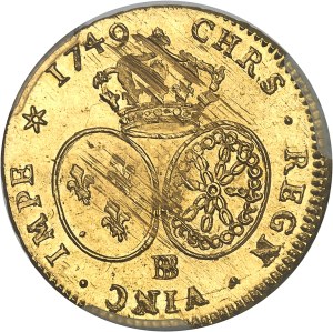 Louis XV (1715-1774). Double louis d'or au bandeau 1749, BB, Strasbourg.