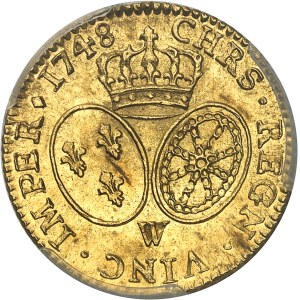 Louis XV (1715-1774). Louis d’or au bandeau 1748, W, Lille.