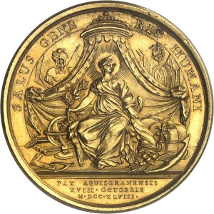 Louis XV (1715-1774). Médaille d'Or, Traité de paix d'Aix-la-Chapelle, by François Marteau 1748, Paris.