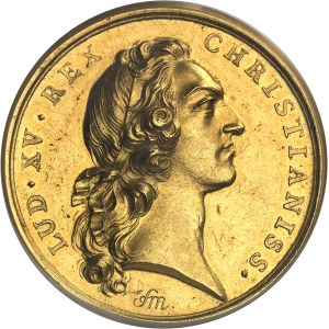 Louis XV (1715-1774). Médaille d’Or, Chambre de Commerce de Lyon, par F. Marteau et T. Bernard, Frappe spéciale (SP) ND (c.1767-1768), Paris.