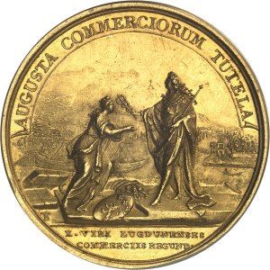 Louis XV (1715-1774). Médaille d’Or, Chambre de Commerce de Lyon, par F. Marteau et T. Bernard, Frappe spéciale (SP) ND (c.1767-1768), Paris.