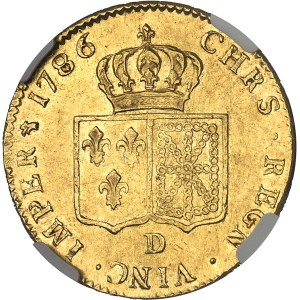 Louis XVI (1774-1792). Double louis d’or à la tête nue 1786, 2d semestre, D, Lyon.
