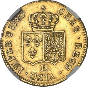 Louis XVI (1774-1792). Double louis d'or à la tête nue 1787, H, La Rochelle.
