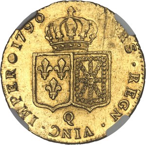 Louis XVI (1774-1792). Double louis d'or à la tête nue 1790/89, Q, Perpignan.