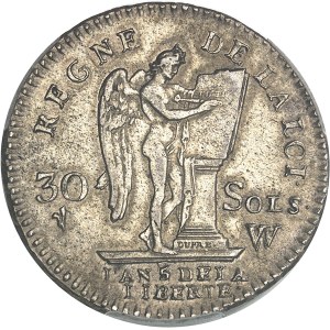 Constitution (1791-1792). 30 sols FRANÇOIS, variété FRACOIS 1793 - An 5, W, Lille.