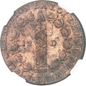 Constitution (1791-1792). 12 deniers FRANÇOIS 1791, 2e semestre - An 3, D, Lyon.