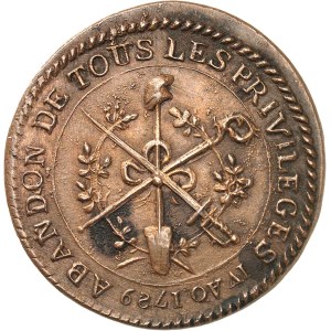 Constitution (1791-1792). Jeton, abandon des privilèges, nuit du 4 août 1789, Paris.