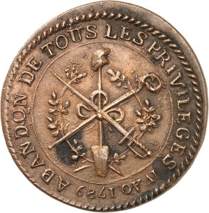Constitution (1791-1792). Token, abandonment of privileges, night of August 4, 1789, Paris.