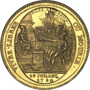 Constitution (1791-1792). Five sols de Monneron au serment, in gilt bronze, Frappe spéciale (SP) 1792, An IV, Birmingham.