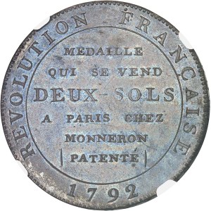 Constitution (1791-1792). Deux sols de Monneron à la Liberté, Flan bruni (PROOF) 1792 - AN IV.