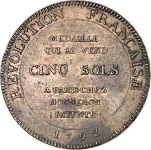 Constitution (1791-1792). Five sols de Monneron à l'Hercule 1792 - An IV, Birmingham.