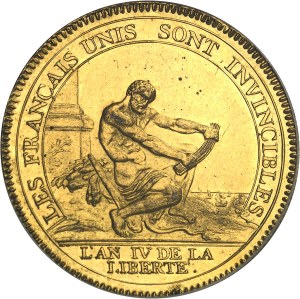 Constitution (1791-1792). Cinq sols de Monneron à l'Hercule, in gilt bronze, Frappe spéciale (SP) 1792 - An IV, Birmingham.