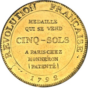 Constitution (1791-1792). Cinq sols de Monneron à l’Hercule, en bronze doré, Frappe spéciale (SP) 1792 - An IV, Birmingham.