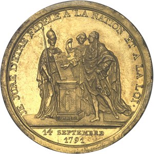 Constitution (1791-1792). Essai de Monneron au serment du Roi, par Dupré, en bronze doré, Frappe spéciale (SP) 1791 - An 3, Birmingham.