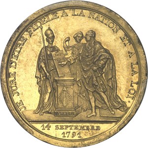 Constitution (1791-1792). Essai de Monneron au serment du Roi, by Dupré, in gilt bronze, Frappe spéciale (SP) 1791 - An 3, Birmingham.