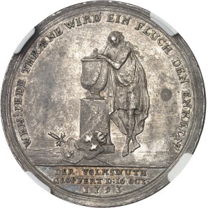 Constitution (1791-1792). Médaille, mort de la Reine, par J. J. G. Stierle 1793, Berlin.