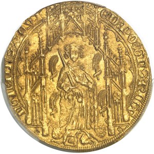 Aquitaine, Édouard IV, le Prince Noir (1362-1372). Pavillon d’or ou noble guyennois à la rose, 1ère émission ND (1362-1372), P, Poitiers.
