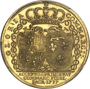Lorraine (Duchy of), François III (1729-1737). Médaille d'Or, Élisabeth-Charlotte d'Orléans duchesse douairière receives the principality of Commercy, by Saint-Urbain 1737, Nancy.