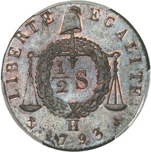 Convention (1792-1795). 1/2 sol aux balances, later refrappe 1793 - An II [c.1848], H, La Rochelle.