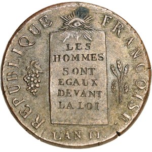 Convention (1792-1795). 1/2 sol aux balances, refrappe postérieure 1793 - An II [c.1848], H, La Rochelle.